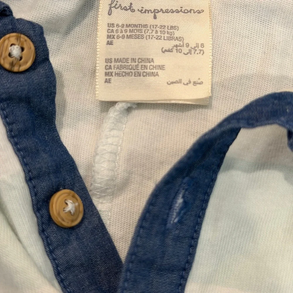 First Impressions Blue and White Baby Romper